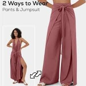 HALARA High Waisted Tie Front PANTS OR JUMPSUIT Size XL Light Rose Red